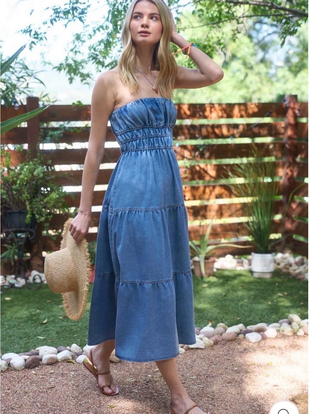 EE:Some Strapless Denim Blue Midi Dress - Picture 8 of 9